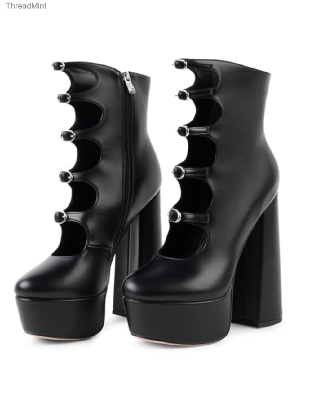 Faux Leather Platform Goth Ankle Boots Block Heel Side Zip